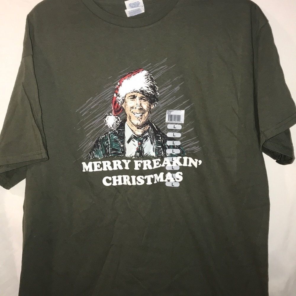 Delta Pro Weight Clark Griswold Merry Freakin‎ Christmas T-Shirt Olive Green L